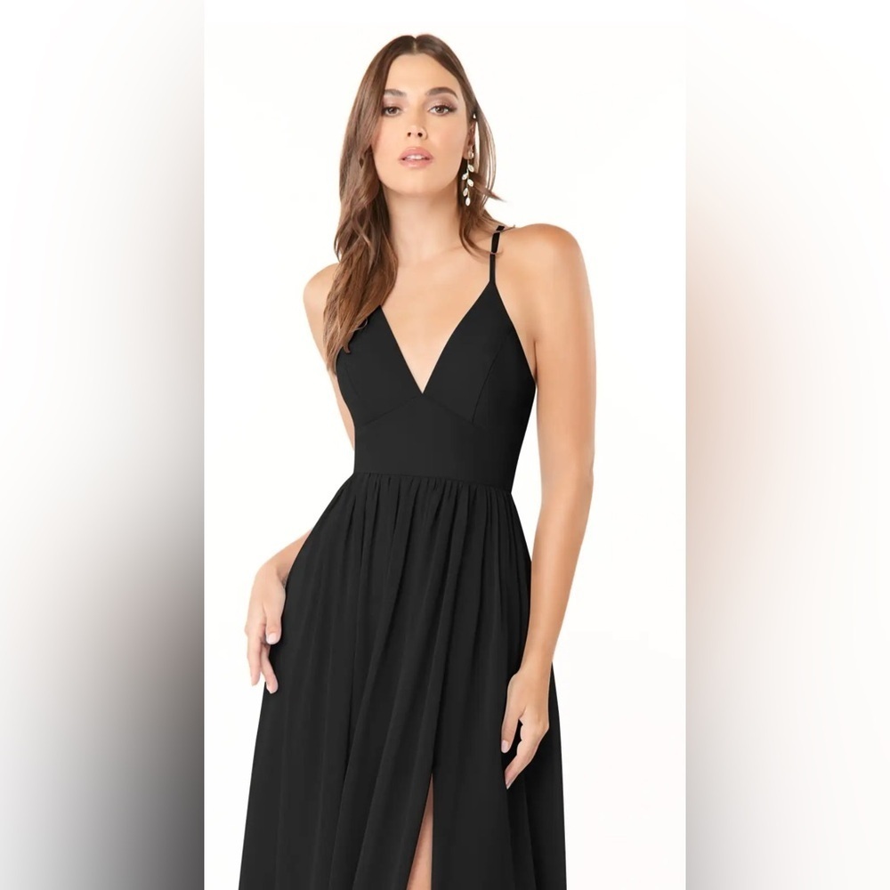 NWT Azazie Aaida‎ Black A-Line Corset Chiffon Dress Wedding Guest Prom, A2(Xs/S)